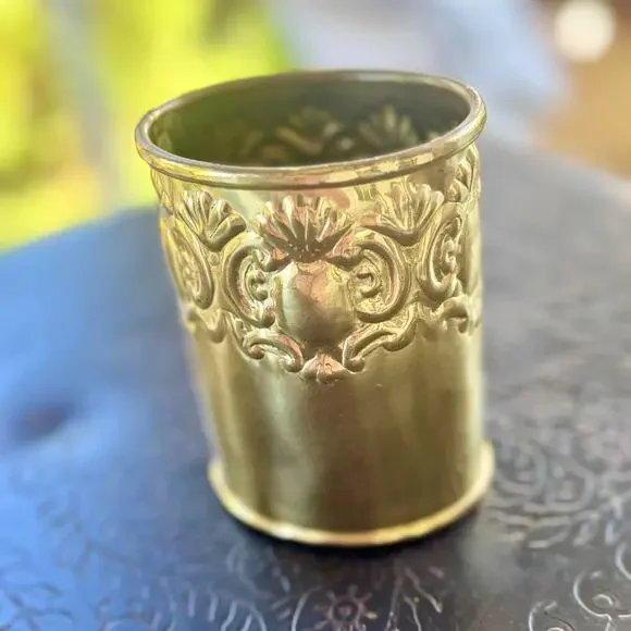 Vintage Brass Etched Cup / Planter – Made in India - Picture 2 of 5